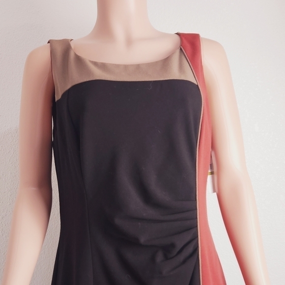 Vince Camuto Color Block Sheath Sleeveless Burnt Orange Black Brown Size: 14 - Picture 3 of 12